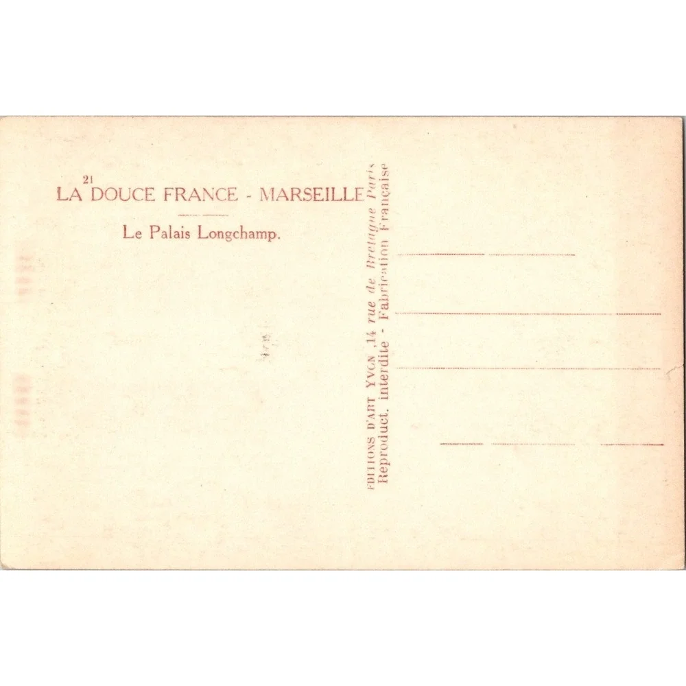 Vintage Marseille Palais Longchamp Black & White Postcard by Yvon‎